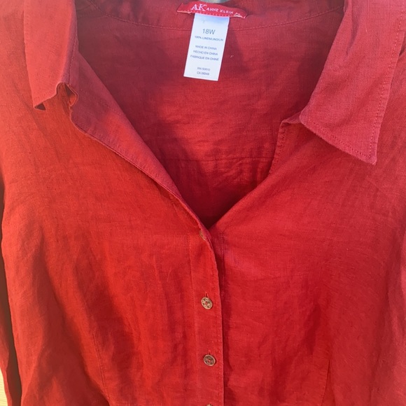 AK Anne Klein Burgundy Button Down Linen Blouse 18 - Picture 7 of 12